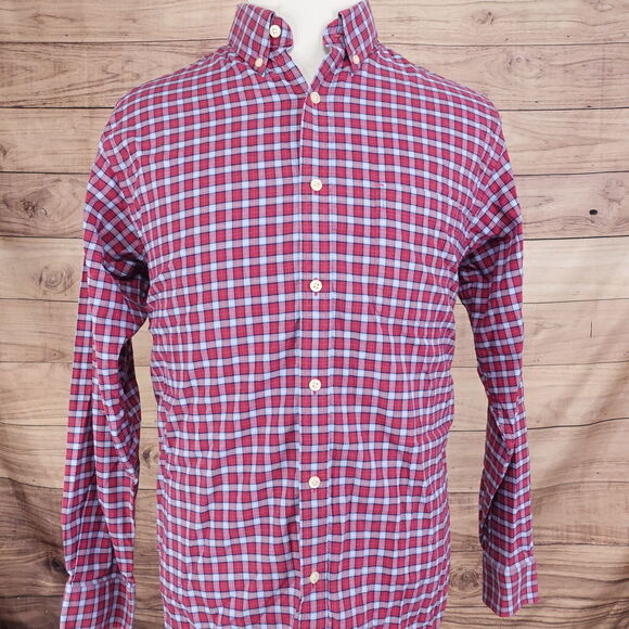 ROUNDTREE & YORKE LONG SLEEVE RED BLUE PLAID BUTTON DOWN SHIRT MENS SIZE L - Picture 3 of 7